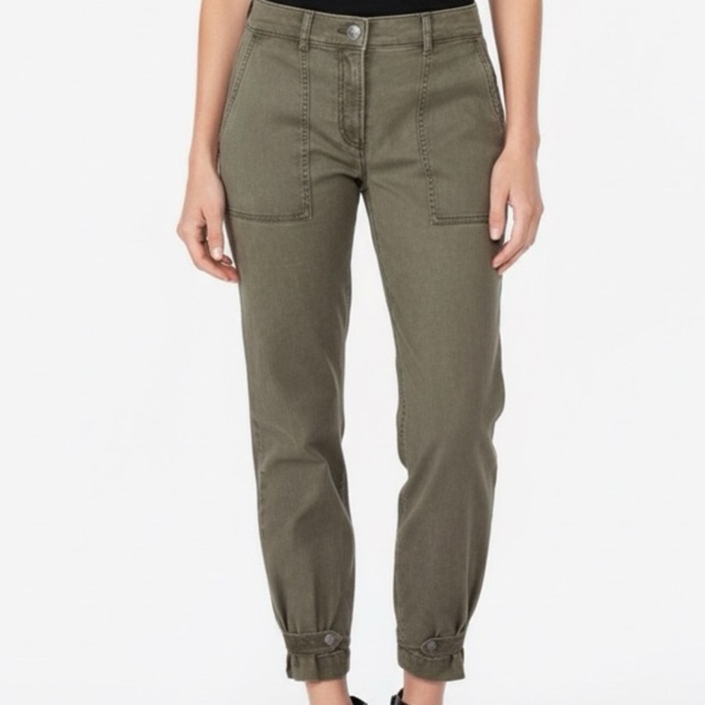Express Straight Crop High Rise Army Green Utility Jogger Pants Denim Jeans 4
